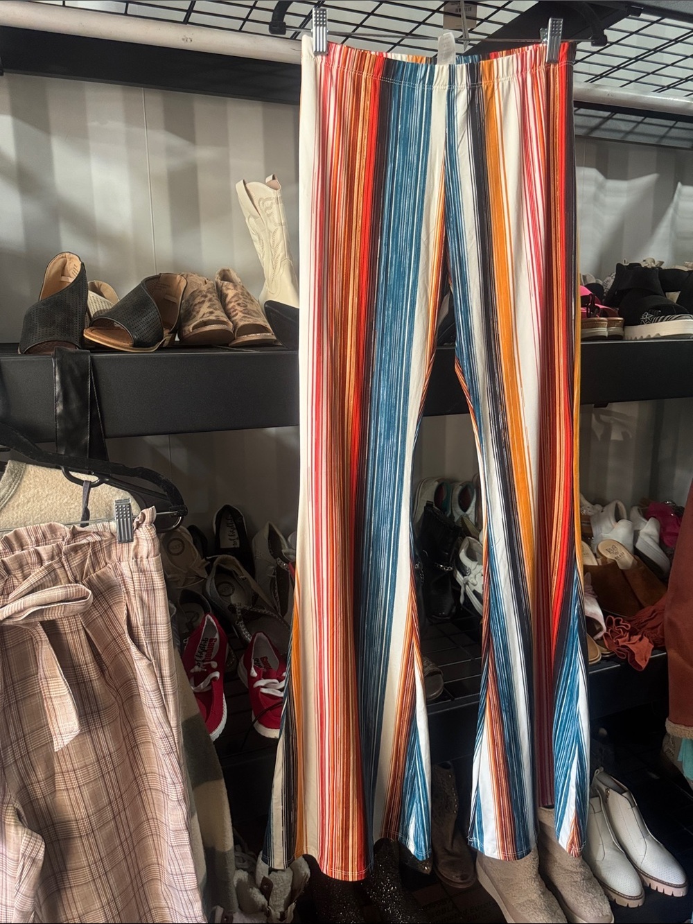 Fashionomics Multicolor Striped Wide Leg Pants - Blue, Orange, Red, Cream